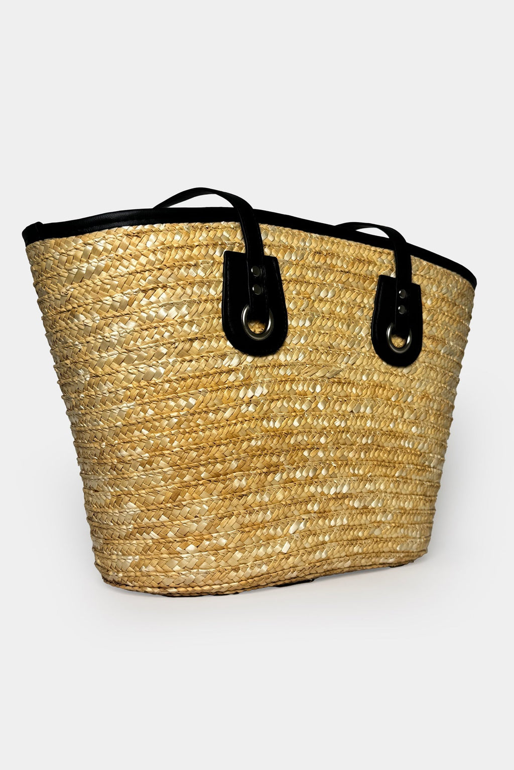 Leather Detail Straw Beige Bag