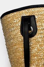 Leather Detail Straw Beige Bag