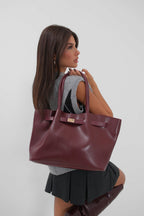Leather Lock Handle Leopard Bag