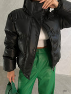 Black Leather Puffer Coat