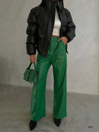 Black Leather Puffer Coat
