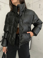 Black Leather Puffer Coat