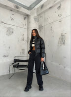 Black Leather Puffer Coat