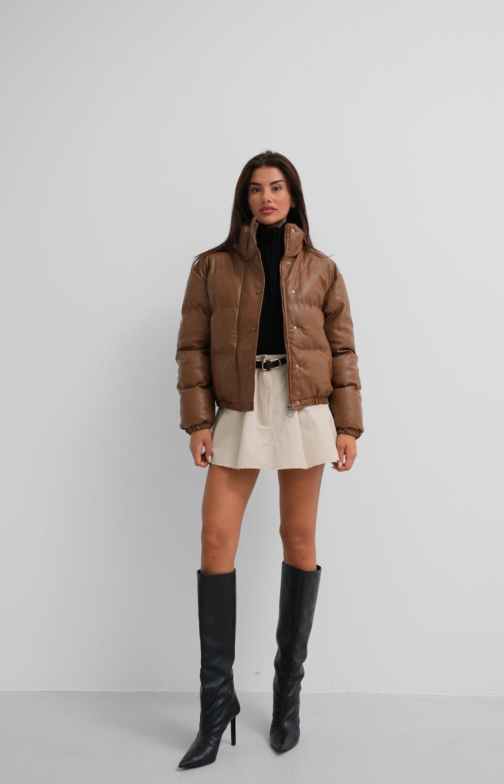 Tan Leather Puffer Coat