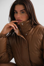 Tan Leather Puffer Coat