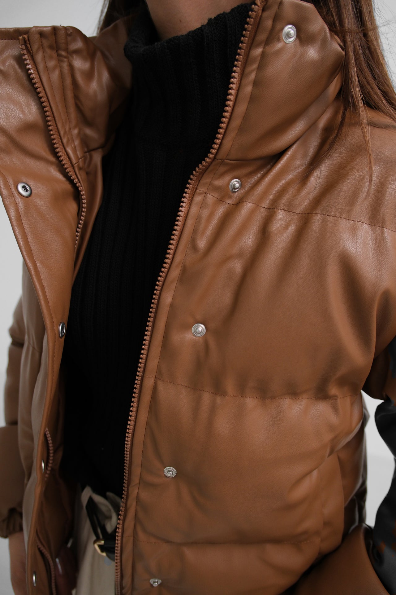 Tan Leather Puffer Coat