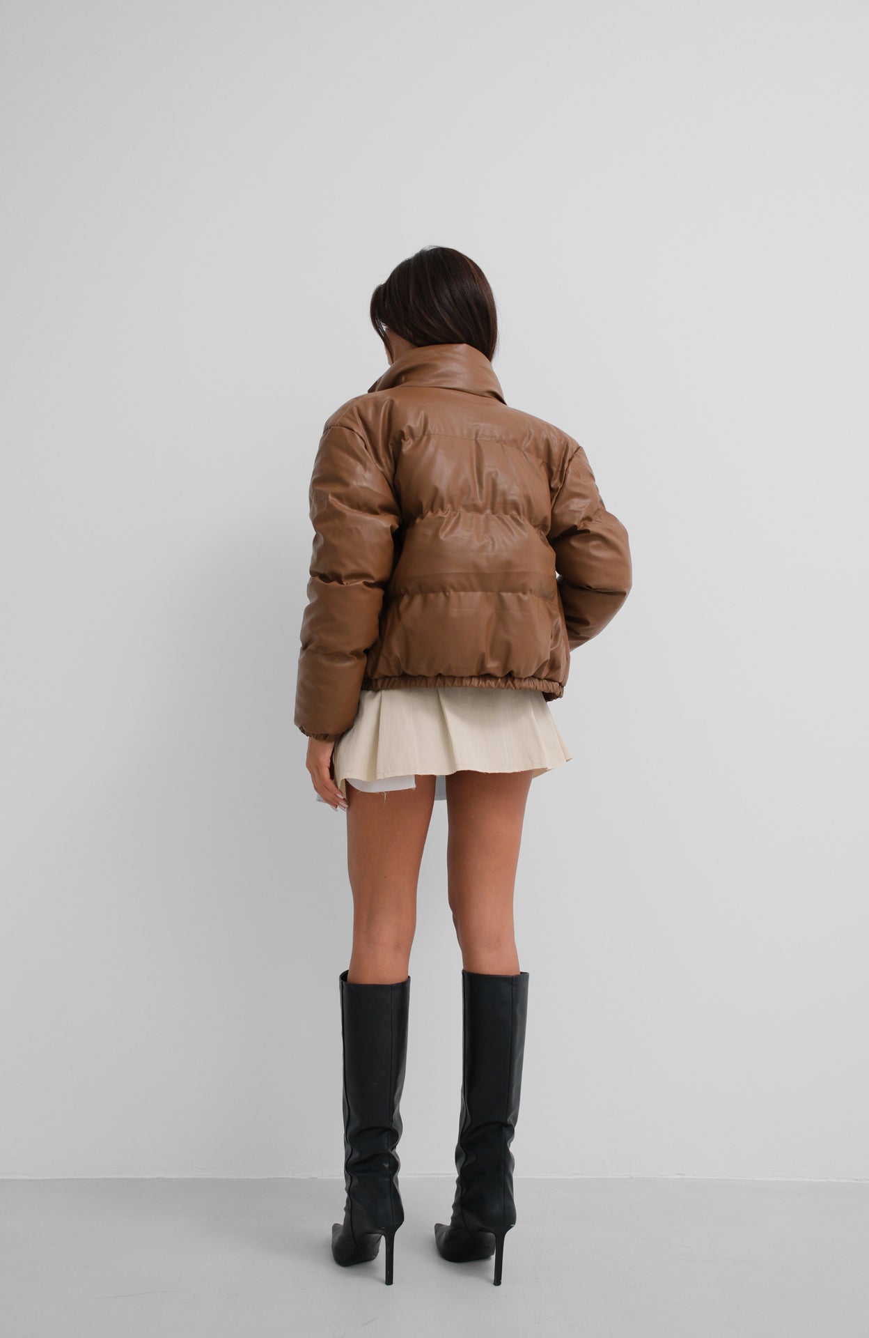 Tan Leather Puffer Coat