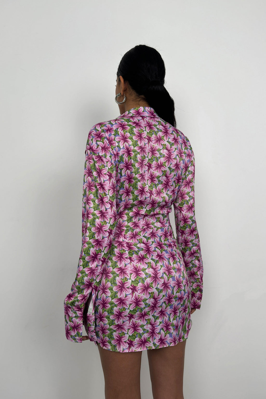 Patterned Tie Detail Pink Mini Dress