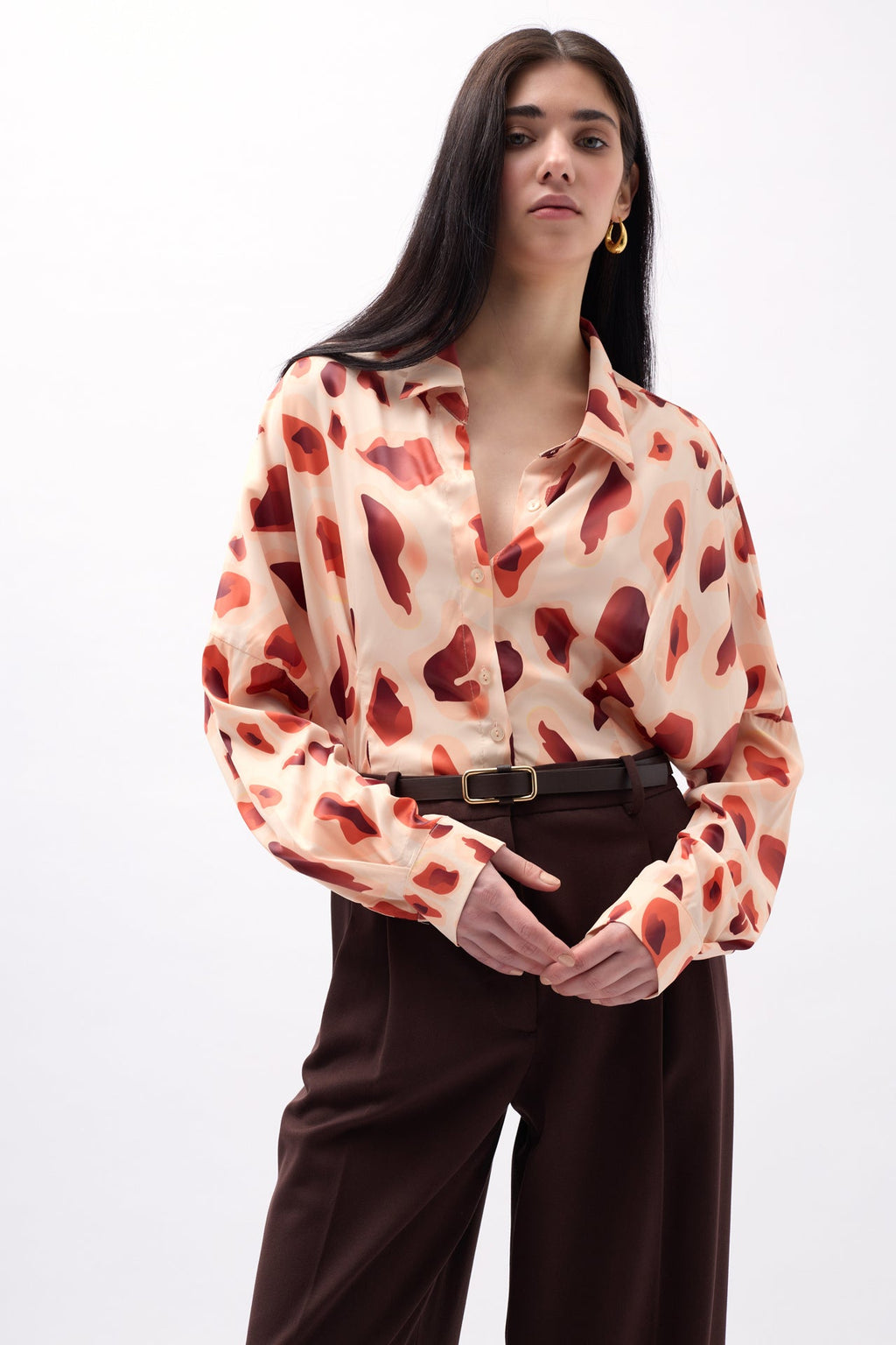 Patterned Beige Crop Shirt