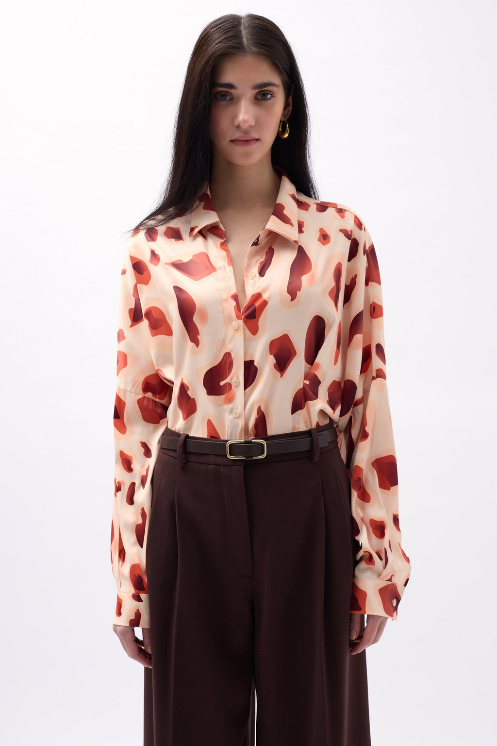 Patterned Beige Crop Shirt