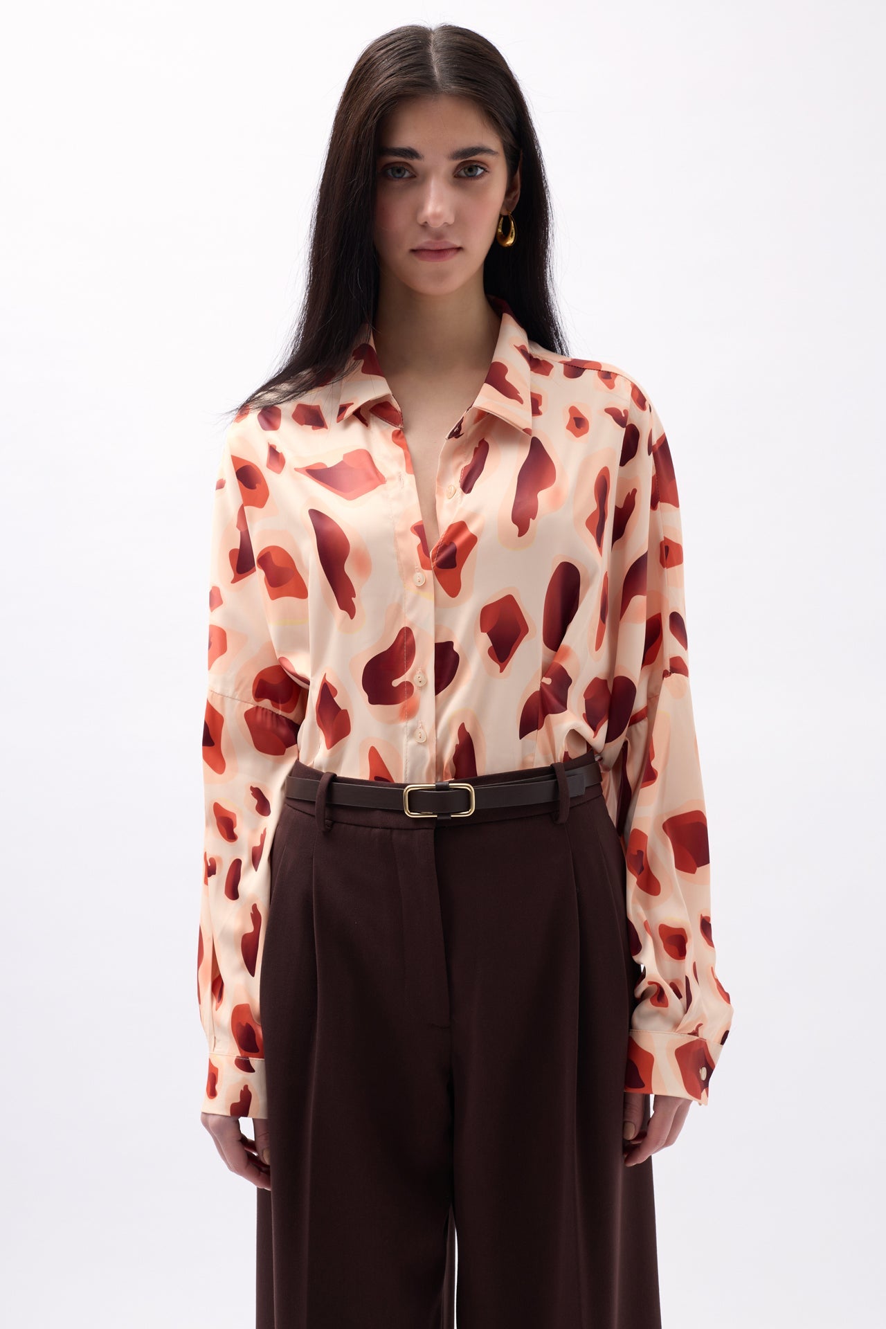 Patterned Beige Crop Shirt