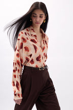 Patterned Beige Crop Shirt