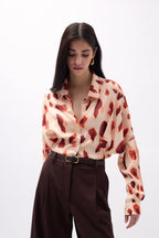 Patterned Beige Crop Shirt