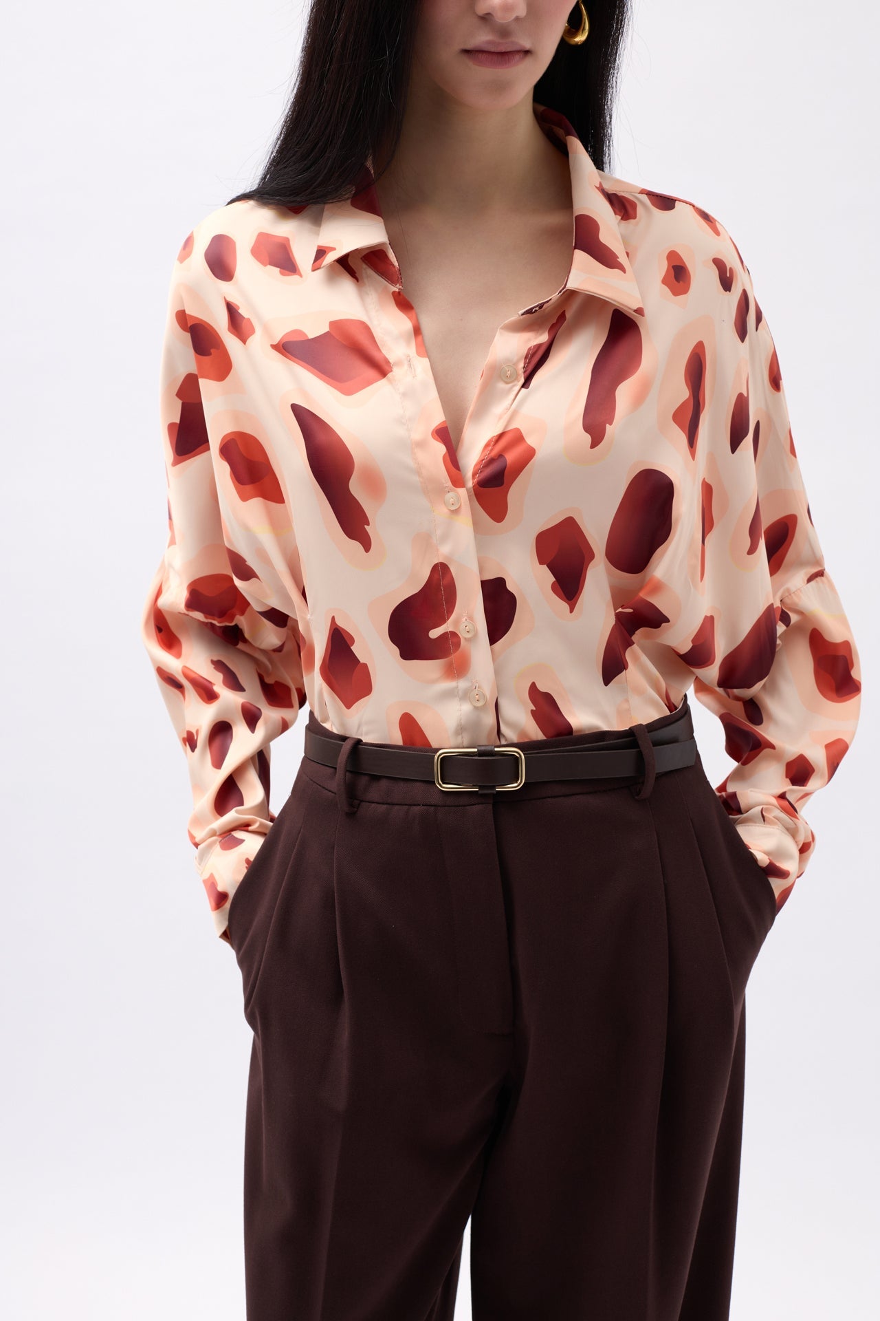 Patterned Beige Crop Shirt