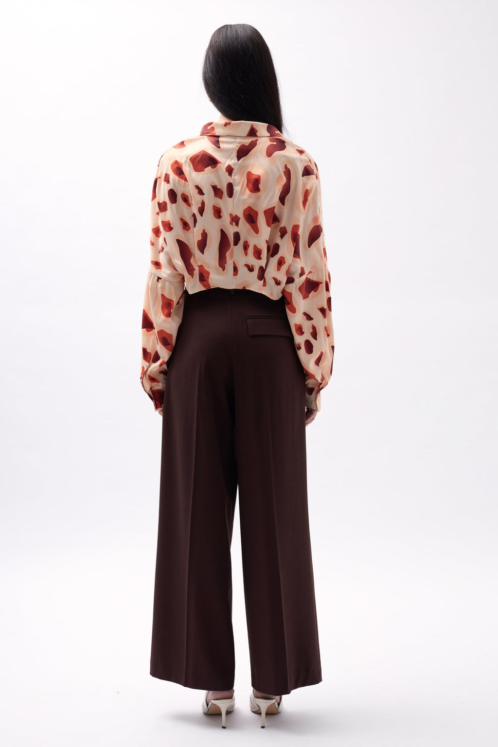 Patterned Beige Crop Shirt