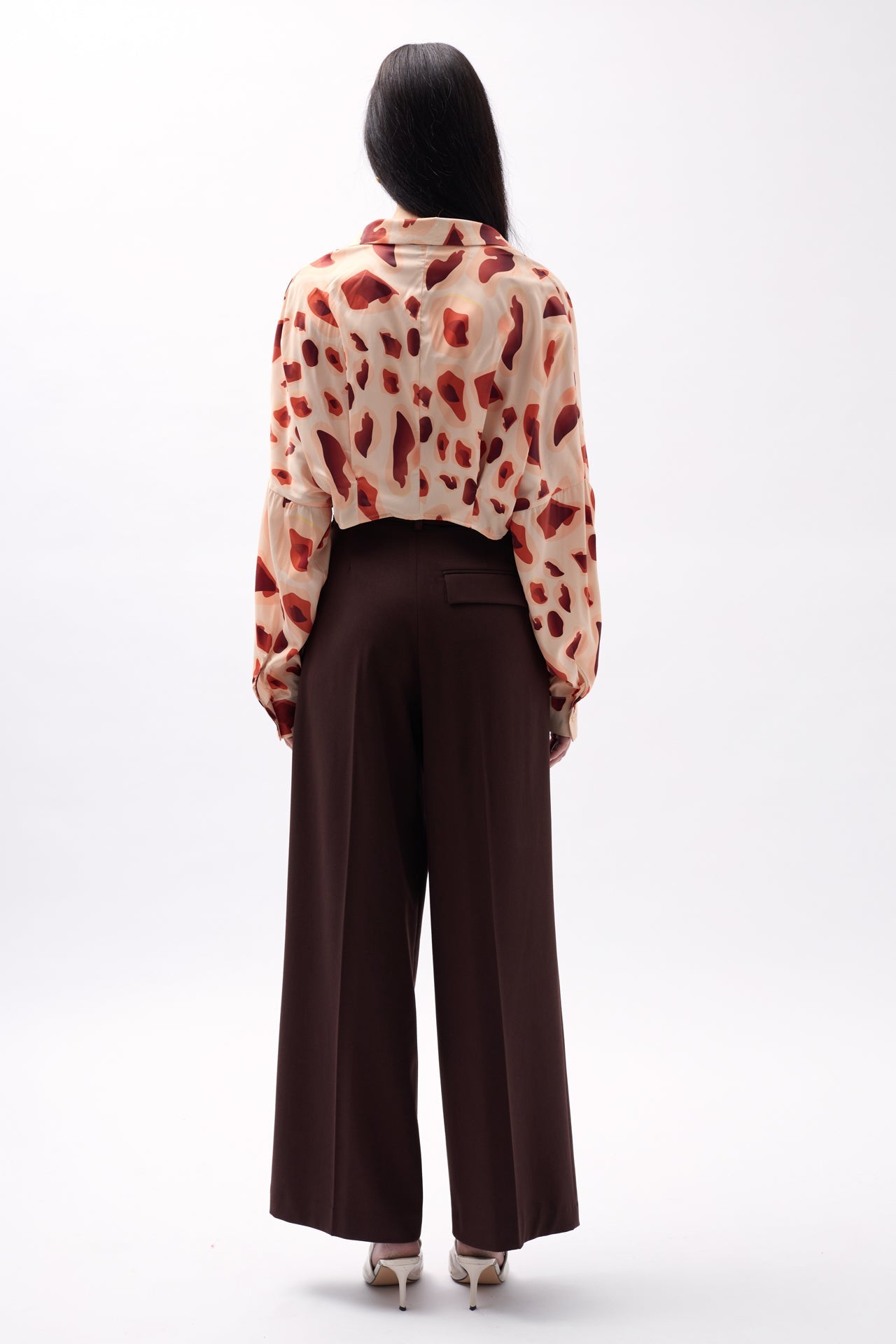 Patterned Beige Crop Shirt