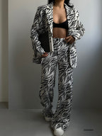 Patterned Blazer Black Jacket Pants Set