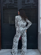 Patterned Blazer Black Jacket Pants Set