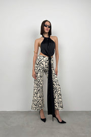 Patterned Straight Leg White Trousers