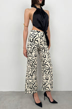 Patterned Straight Leg White Pants