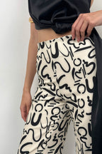 Patterned Straight Leg White Pants
