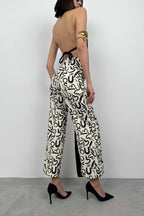 Patterned Straight Leg White Pants