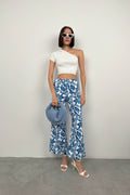 Patterned Straight Leg Blue Pants
