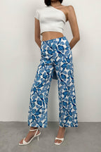 Patterned Straight Leg Blue Pants
