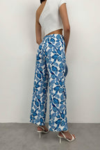 Patterned Straight Leg Blue Pants