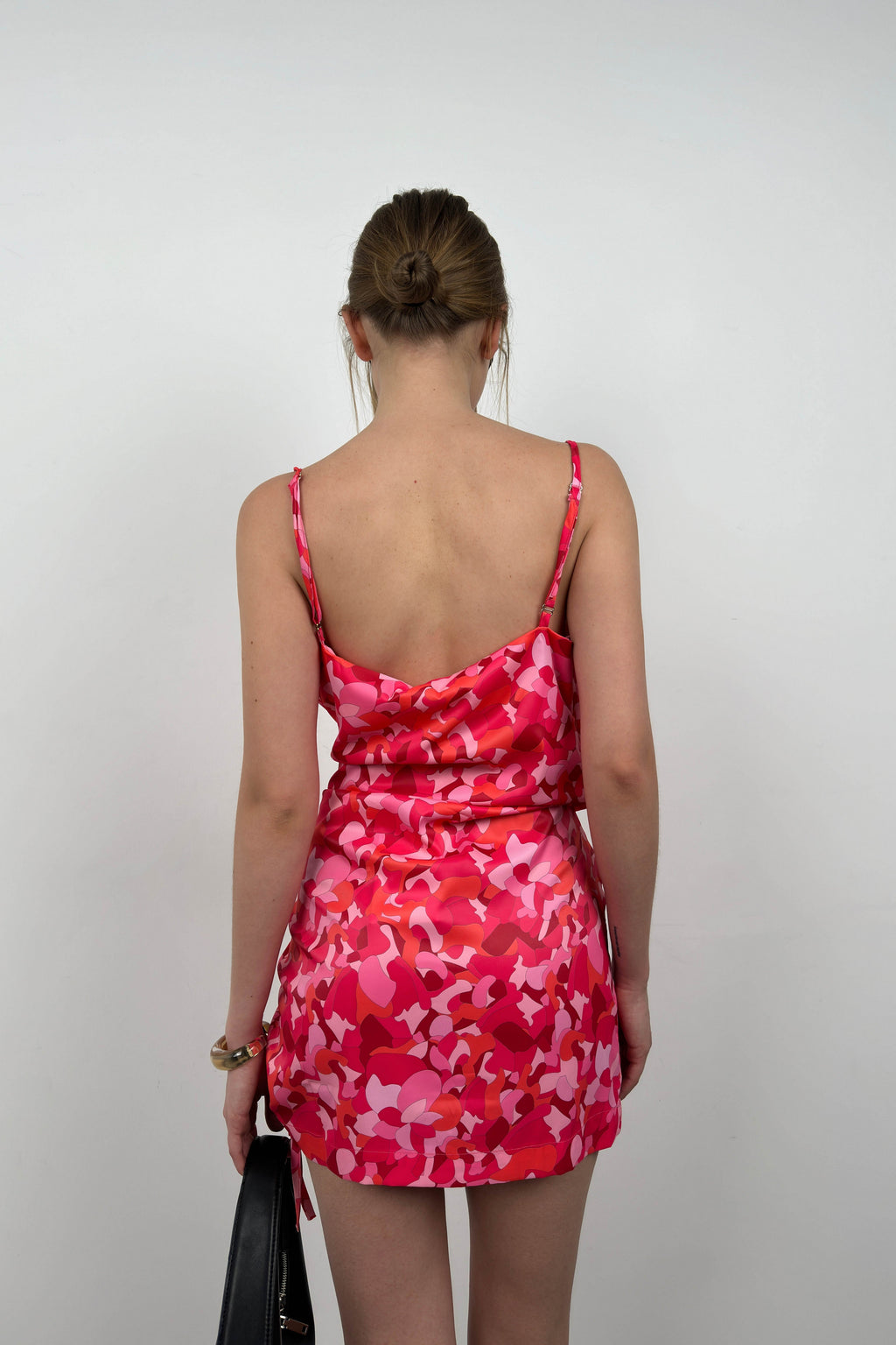 Patterned Ruched Pink Mini Dress