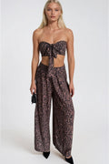Leopard Pattern Crop Blouse Pants Two-Piece Set