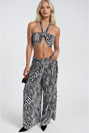 Zebra Print Crop Blouse and Pants Set