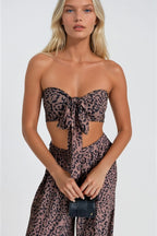 Leopard Pattern Crop Blouse Pants Two-Piece Set