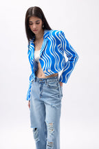 Patterned Blue Crop Jacket
