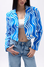 Patterned Blue Crop Jacket