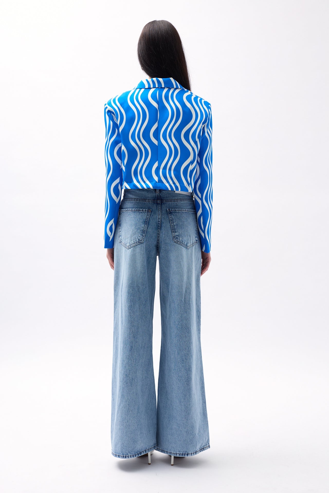 Patterned Blue Crop Jacket
