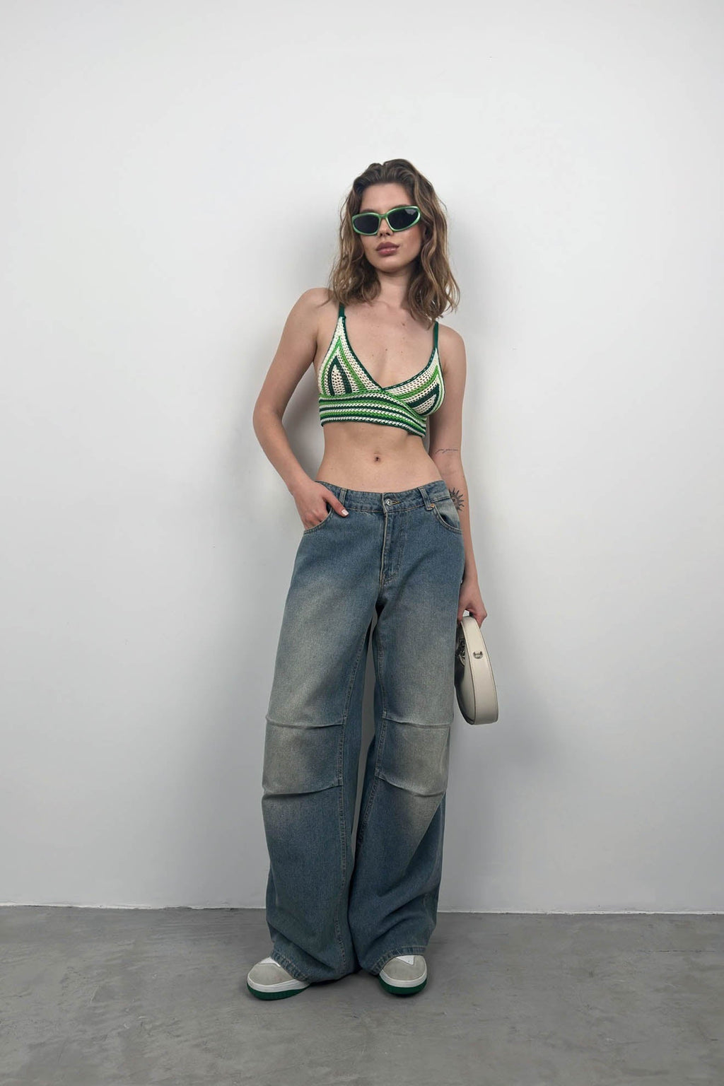Patterned Knit Green Crop