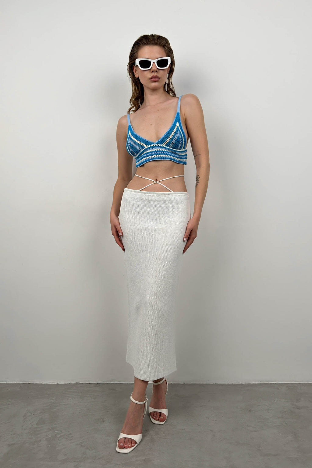 Patterned Knit Blue Crop