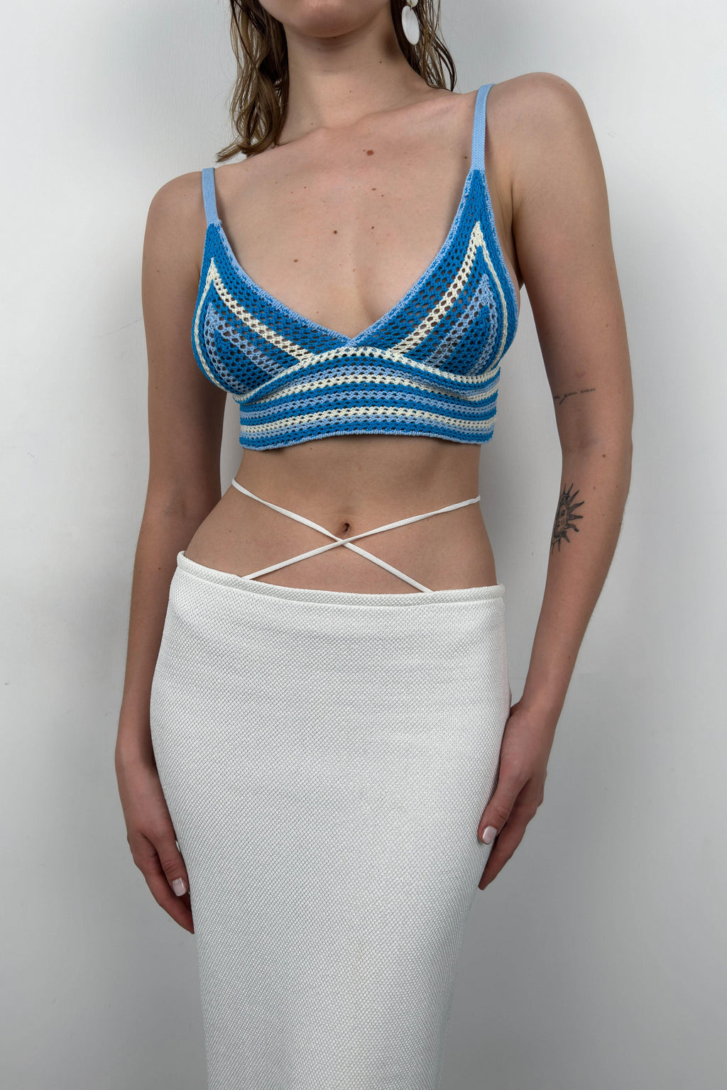 Patterned Knit Blue Crop