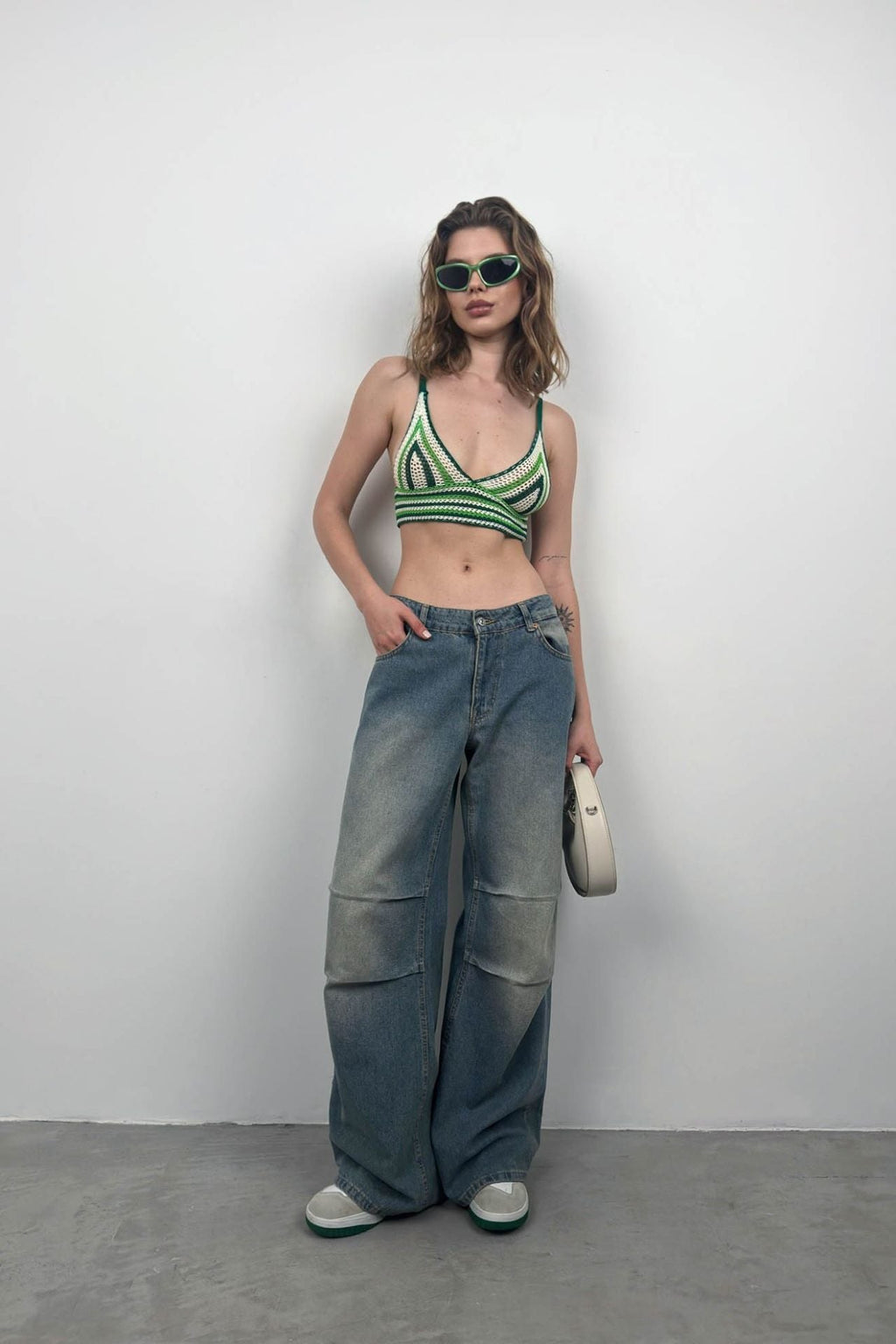 Patterned Knit Green Crop