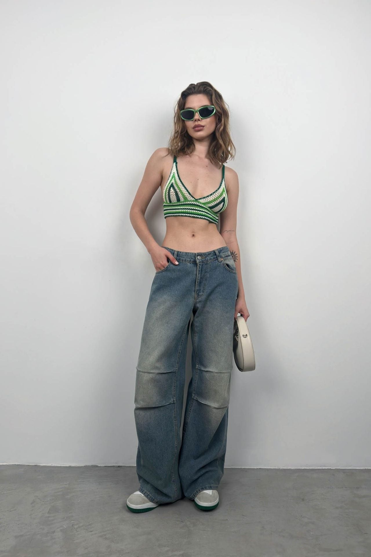 Patterned Knit Green Crop