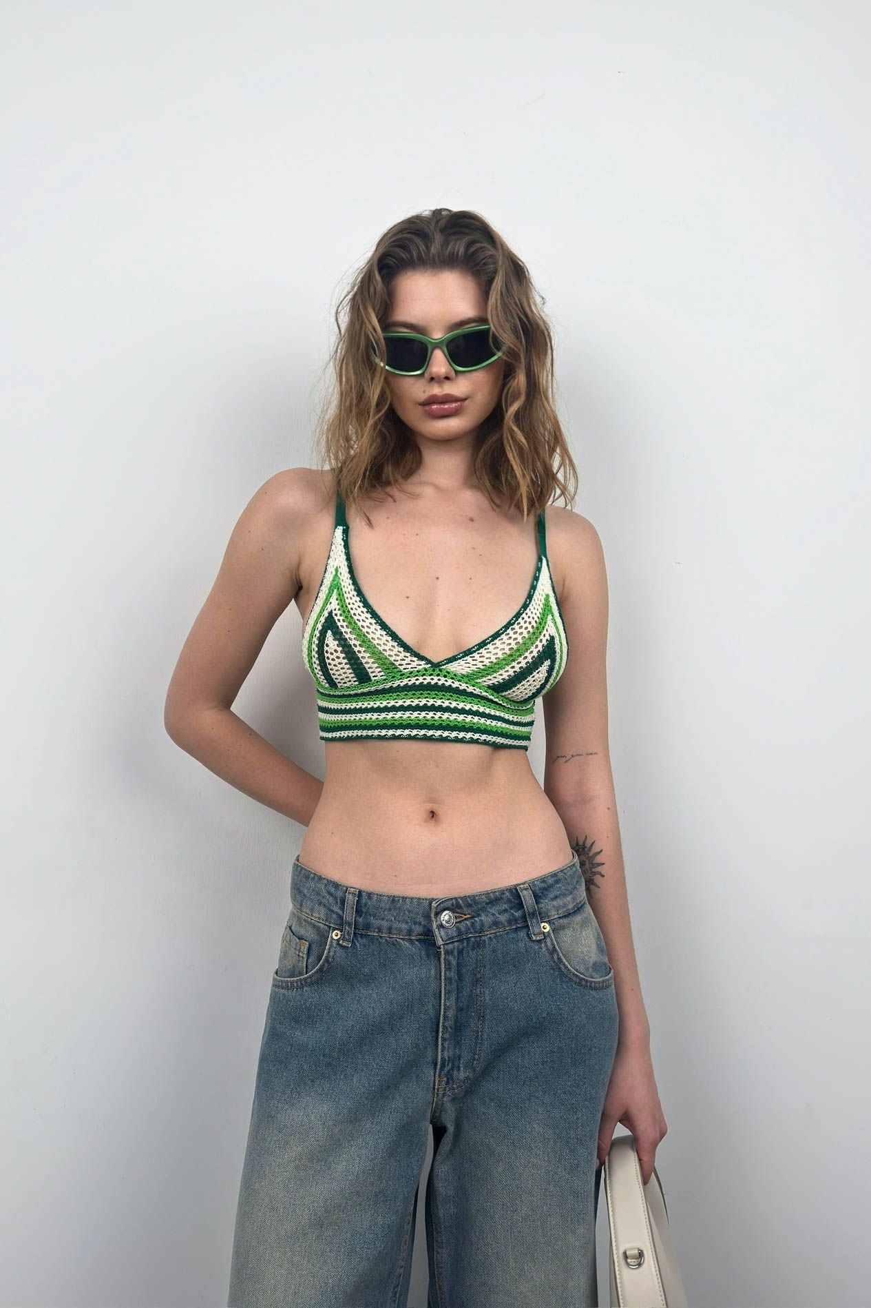 Patterned Knit Green Crop