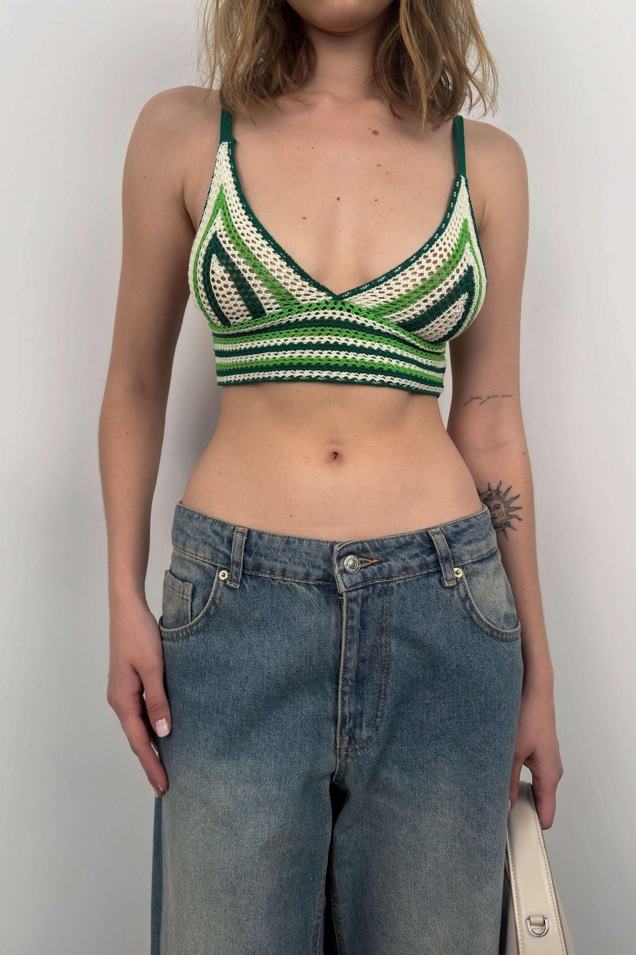 Patterned Knit Green Crop