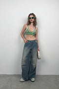 Patterned Knit Green Crop