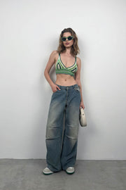 Patterned Knit Green Crop