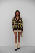 Patterned Oversize Brown Cardigan