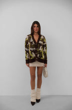 Patterned Oversize Brown Cardigan