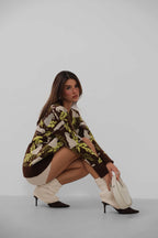Patterned Oversize Brown Cardigan
