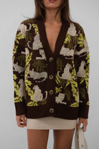 Patterned Oversize Brown Cardigan