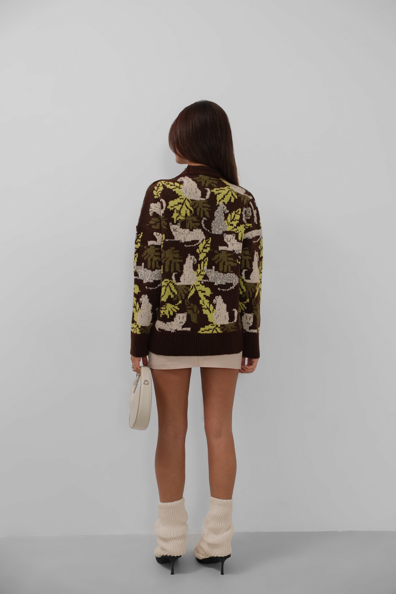 Patterned Oversize Brown Cardigan